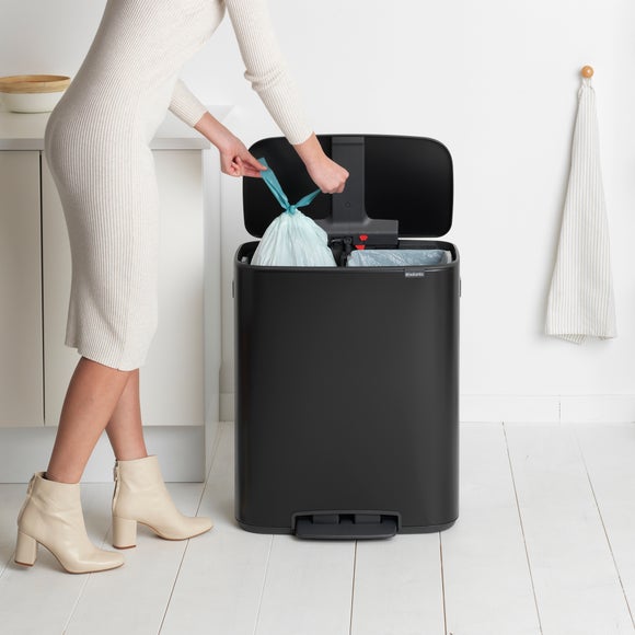 Bo Matt Black 2 x 30 Litre Pedal Bin
