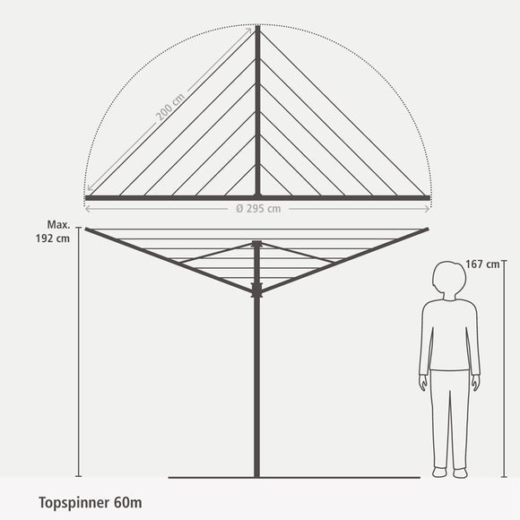 Brabantia 4 Arm Rotary Top Spinner Washing Line, 60m
