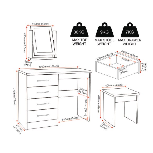 Nevada 4 Drawer Dressing Table Set with Mirror, product image 30