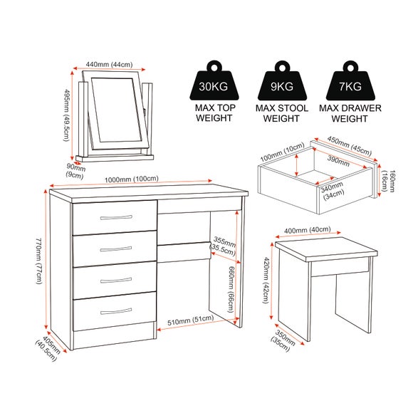 Nevada 4 Drawer Dressing Table Set with Mirror, product image 20