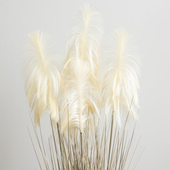 Artificial Cream Pampas Grass in Black Plant Pot