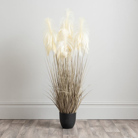 Artificial Cream Pampas Grass in Black Plant Pot