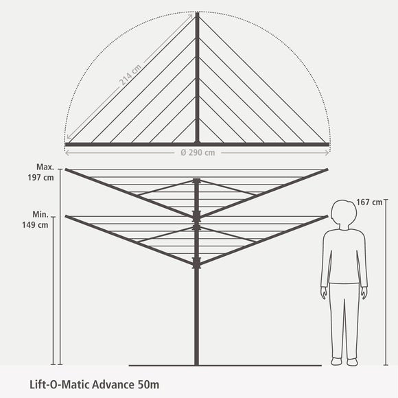 Brabantia Lift-O-Matic Advance 4 Arm Rotary Washing Line with Accessories, 50m