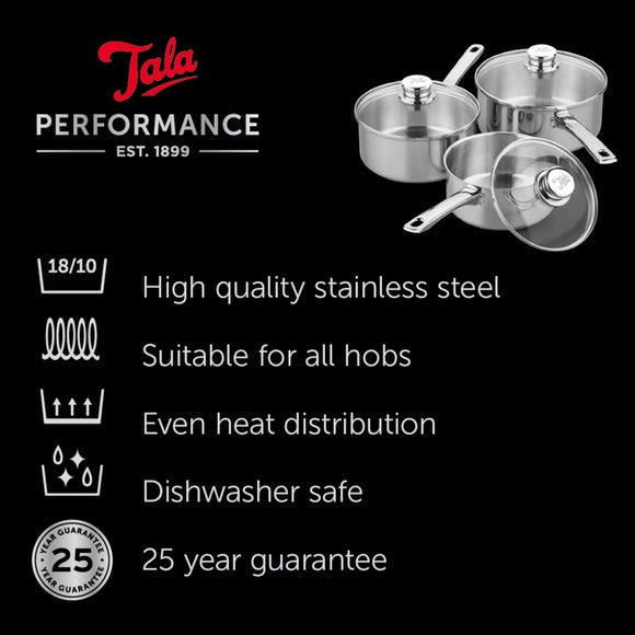 Tala Performance Classic Stainless Steel 3 Piece Saucepan Set