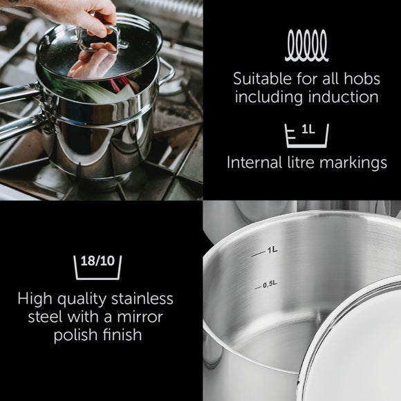Tala Performance Superior Stainless Steel 3 Piece Saucepan Set with Steamer