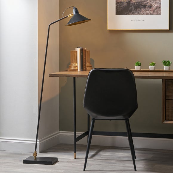 Canton Matt Black and Brass Metal Cone Reading Floor Lamp
