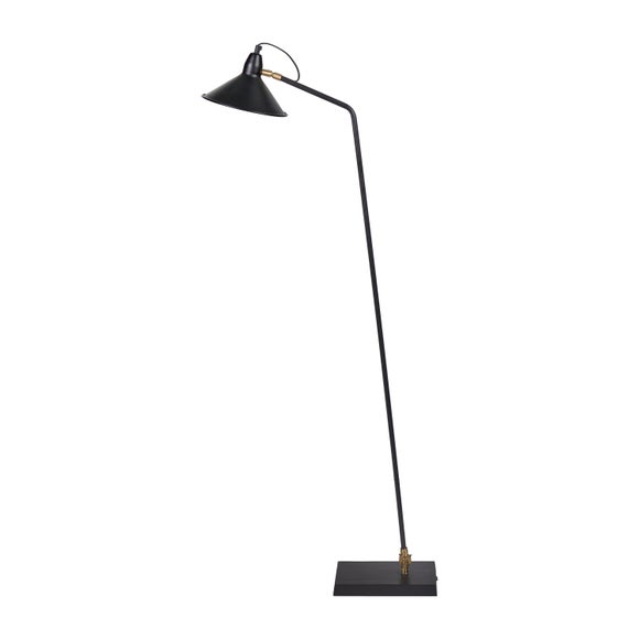Canton Matt Black and Brass Metal Cone Reading Floor Lamp