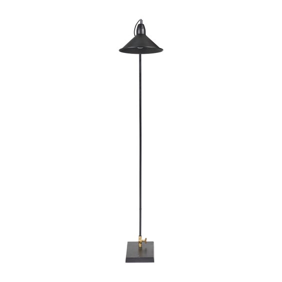 Canton Matt Black and Brass Metal Cone Reading Floor Lamp