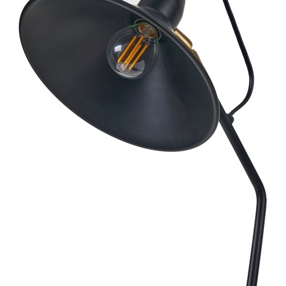 Canton Matt Black and Brass Metal Cone Reading Floor Lamp