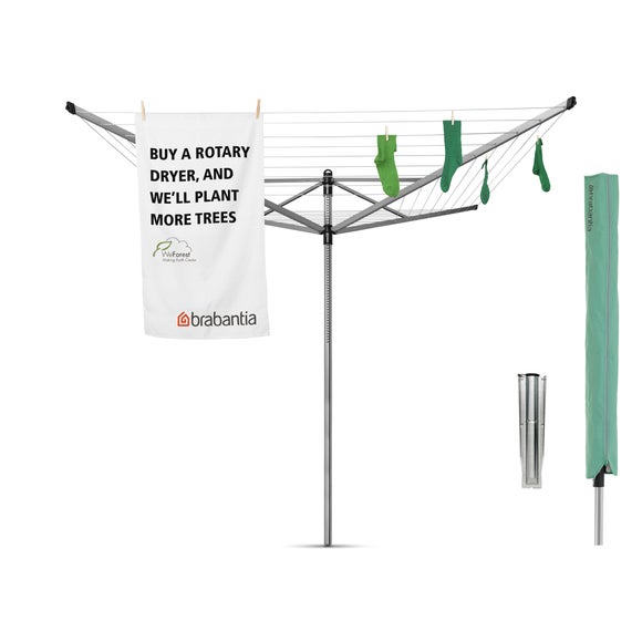 Brabantia Lift-O-Matic 60m Rotary Clothes Airer, Ground Spike & Cover
