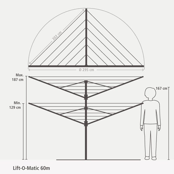 Brabantia Lift-O-Matic 60m Rotary Clothes Airer, Ground Spike & Cover