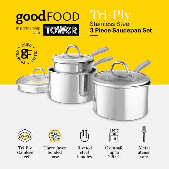 Good Food Tri Ply 3 Piece Saucepan Set