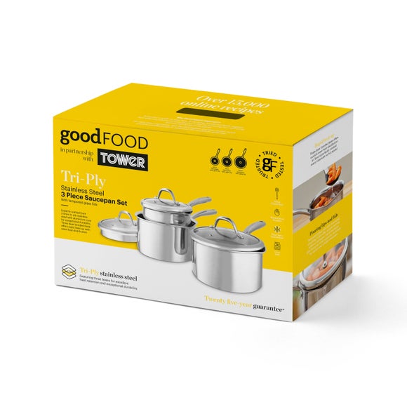 Good Food Tri Ply 3 Piece Saucepan Set