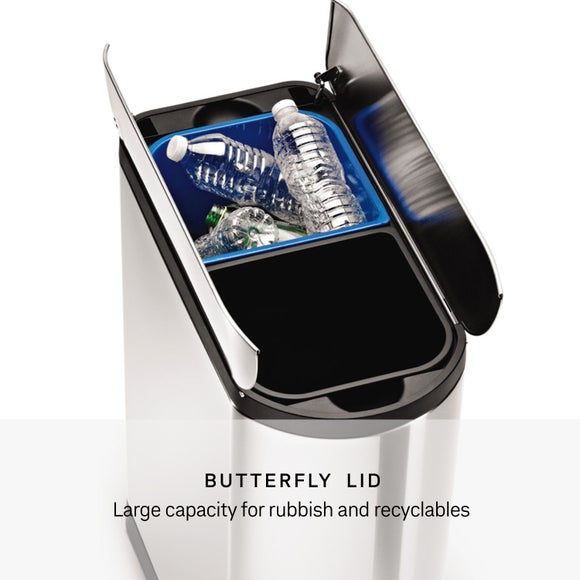 Simplehuman 2020L Stainless Steel Touch Bar Butterfly Recycling Bin