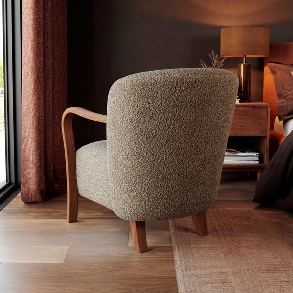 Clara Fluffy Sherpa Wooden Arm Accent Chair