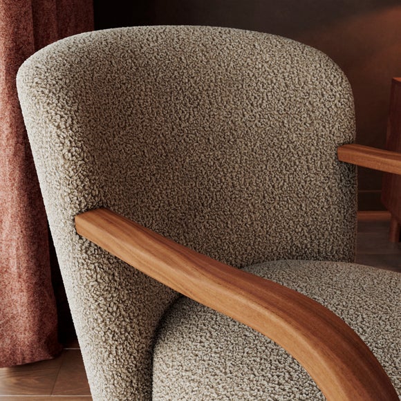 Clara Fluffy Sherpa Wooden Arm Accent Chair