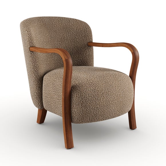 Clara Fluffy Sherpa Wooden Arm Accent Chair