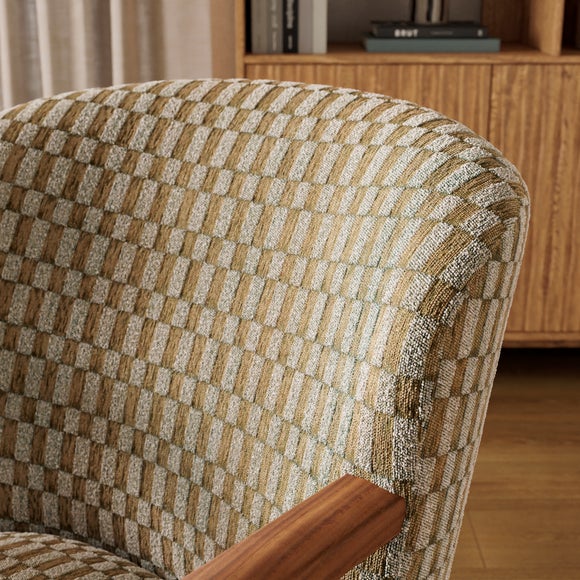 Clara Checkerboard Chenille Wooden Arm Accent Chair