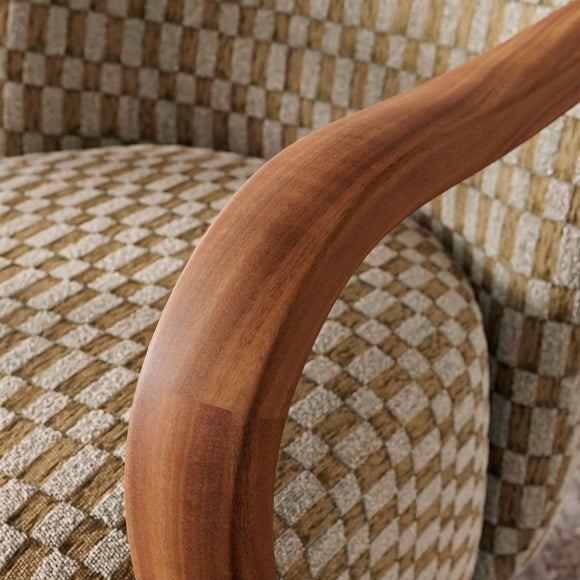Clara Checkerboard Chenille Wooden Arm Accent Chair