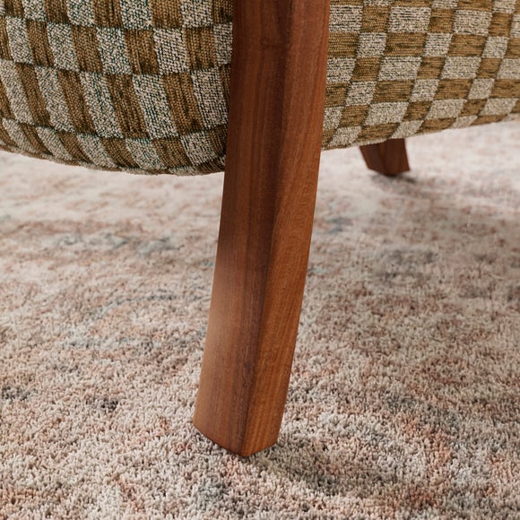 Clara Checkerboard Chenille Wooden Arm Accent Chair