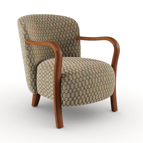 Clara Checkerboard Chenille Wooden Arm Accent Chair