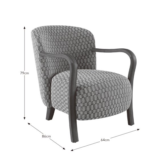 Clara Checkerboard Chenille Wooden Arm Accent Chair