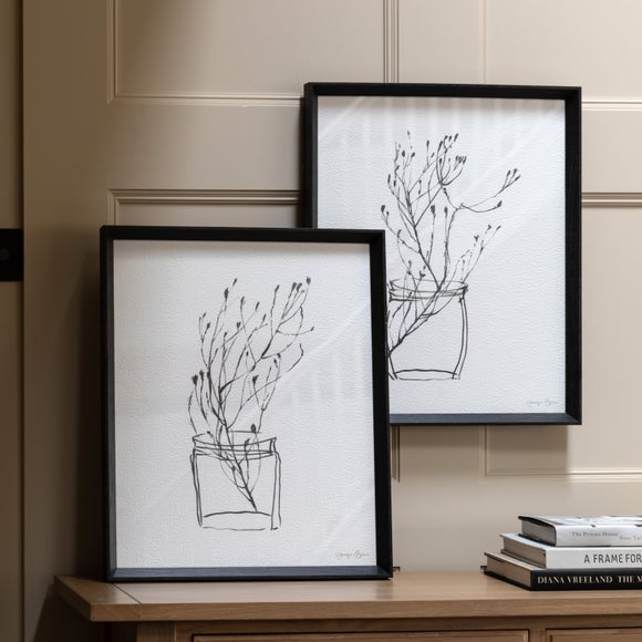 Cedar and Sage Set of 2 Botanical Linework Framed Prints