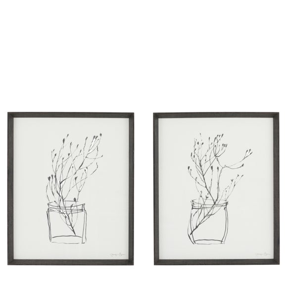 Cedar and Sage Set of 2 Botanical Linework Framed Prints