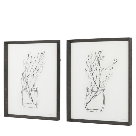 Cedar and Sage Set of 2 Botanical Linework Framed Prints