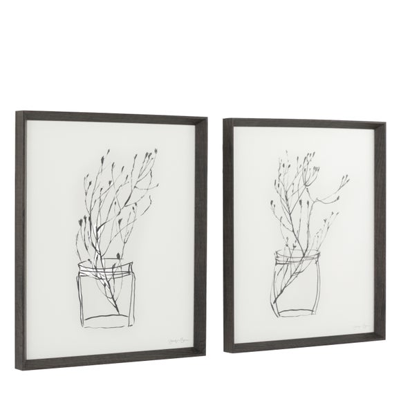 Cedar and Sage Set of 2 Botanical Linework Framed Prints